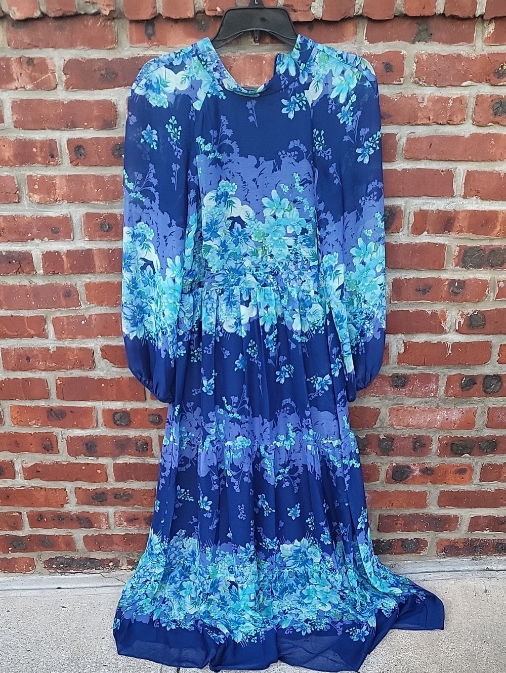 Blue Floral Long Sleeve Maxi Dress